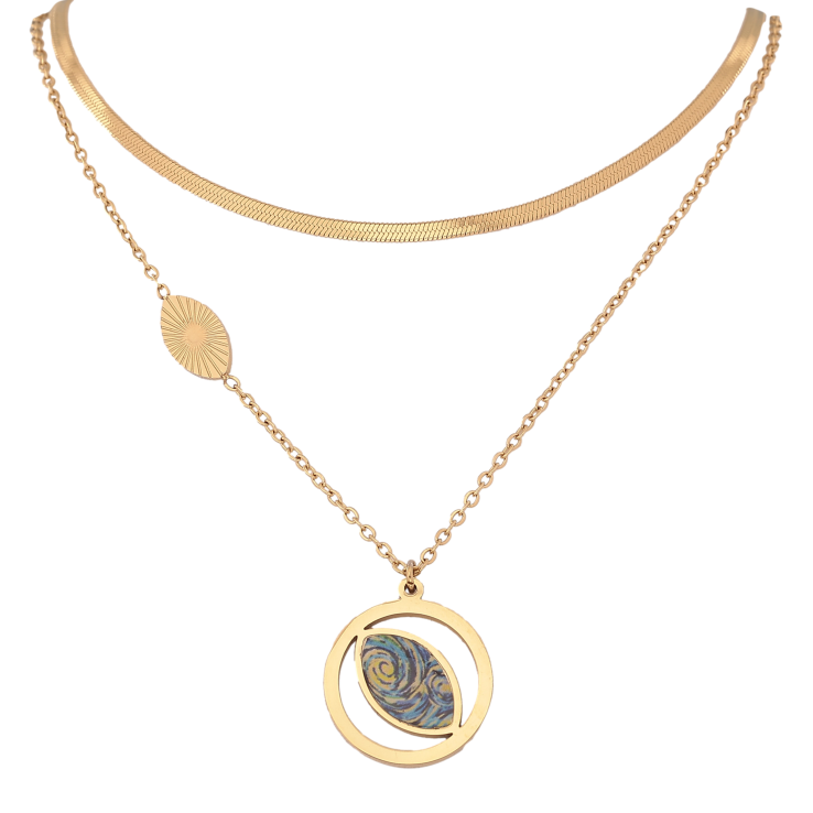 Кольє Xuping ТТМ Stainless Steel колір 14К "Подвійний ланцюжок з підвіскою" довжина 41-46см х 1.5-2мм фото №3