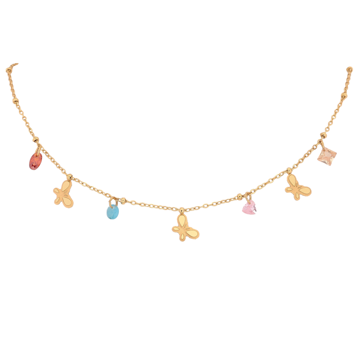 Кольє Xuping ТТМ Stainless Steel колір 14К "Метелики з кольоровими кристалами" довжина 40-45см х 1-2мм фото №18