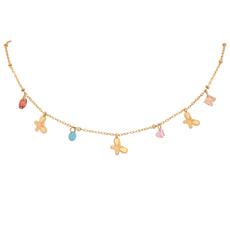 Колье Xuping ТТМ Stainless Steel цвет 14К "Бабочки с цветными кристаллами" длина 40-45см х 1-2мм фото №1