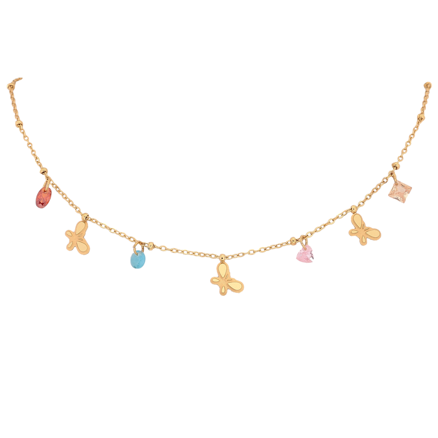 Кольє Xuping ТТМ Stainless Steel колір 14К "Метелики з кольоровими кристалами" довжина 40-45см х 1-2мм фото №1