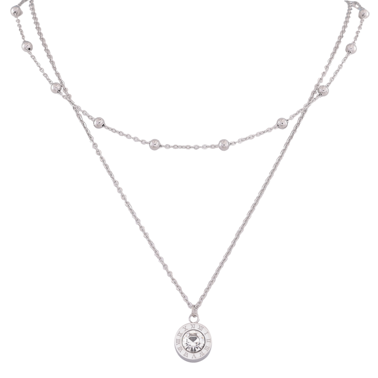 Кольє Xuping ТТМ Stainless Steel колір Родій "Подвійний ланцюжок з циферблатом" довжина 41-46см х 1-3мм фото №9