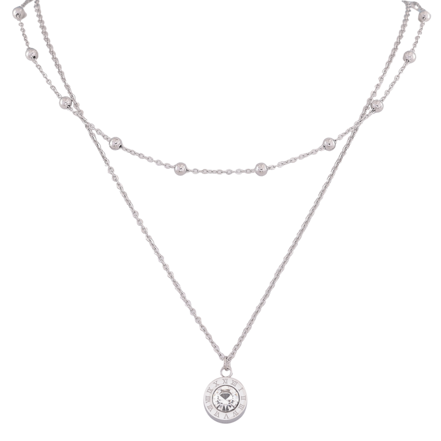 Кольє Xuping ТТМ Stainless Steel колір Родій "Подвійний ланцюжок з циферблатом" довжина 41-46см х 1-3мм фото №1 Кольє Xuping ТТМ Stainless Steel колір Родій "Подвійний ланцюжок з циферблатом" довжина 41-46см х 1-3мм фото №1