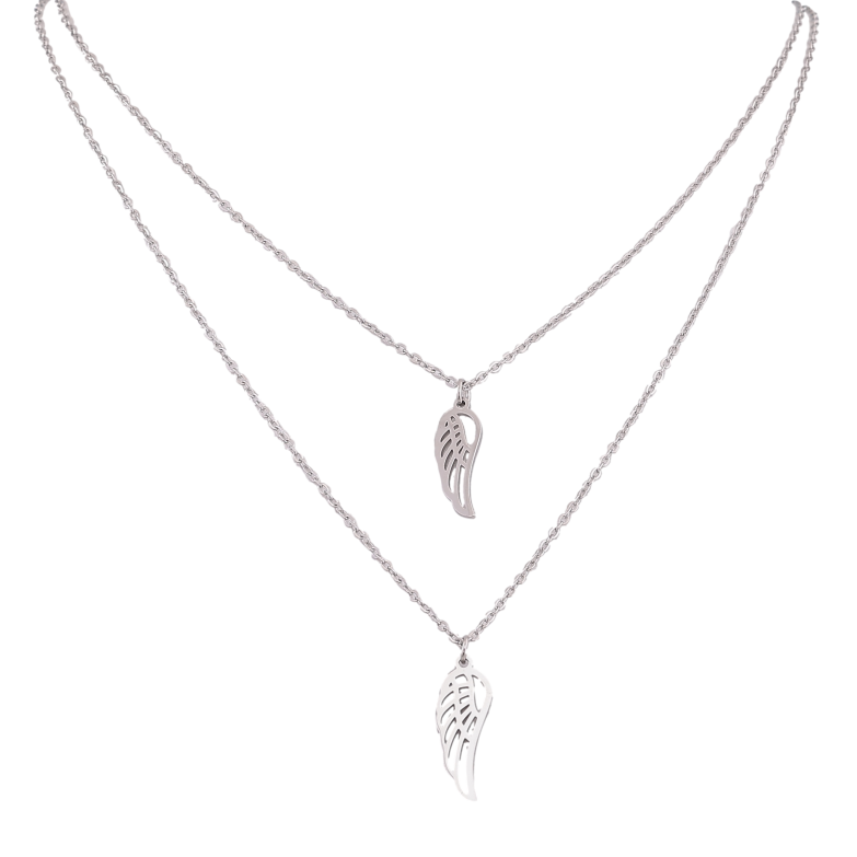 Колье Xuping ТТМ Stainless Steel цвет Родий "Двойная цепочка с крыльями" длинна 40-46см х 1.5мм фото №4