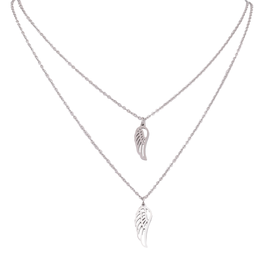 Кольє Xuping ТТМ Stainless Steel колір Родій "Подвійний ланцюжок з крилами" довжина 40-46см х 1.5мм фото №1