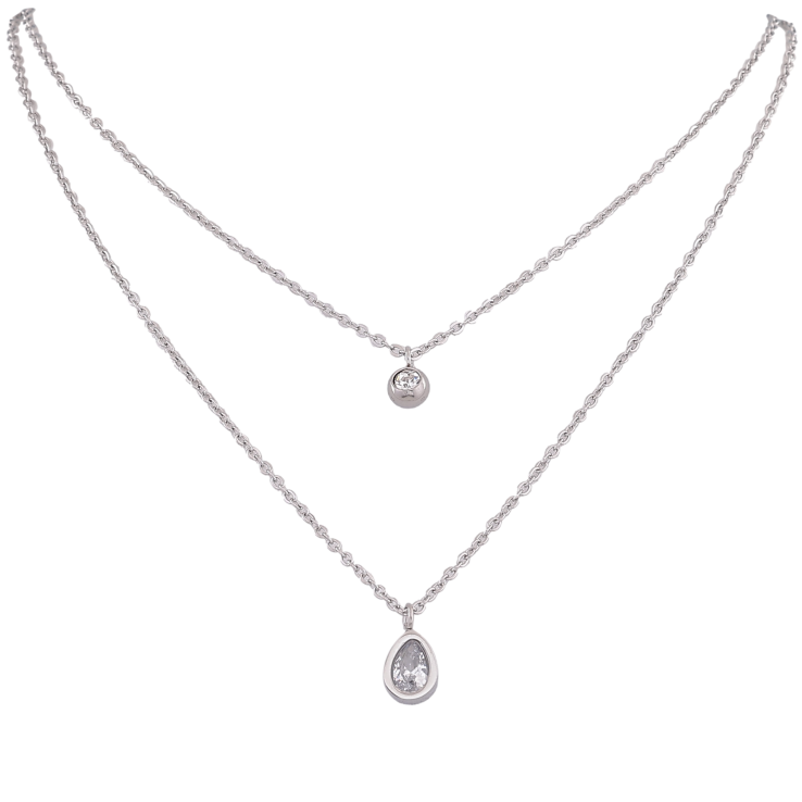 Кольє Xuping ТТМ Stainless Steel колір Родій "Подвійний ланцюжок з кристалами" довжина 40-45см х 1.5мм фото №15