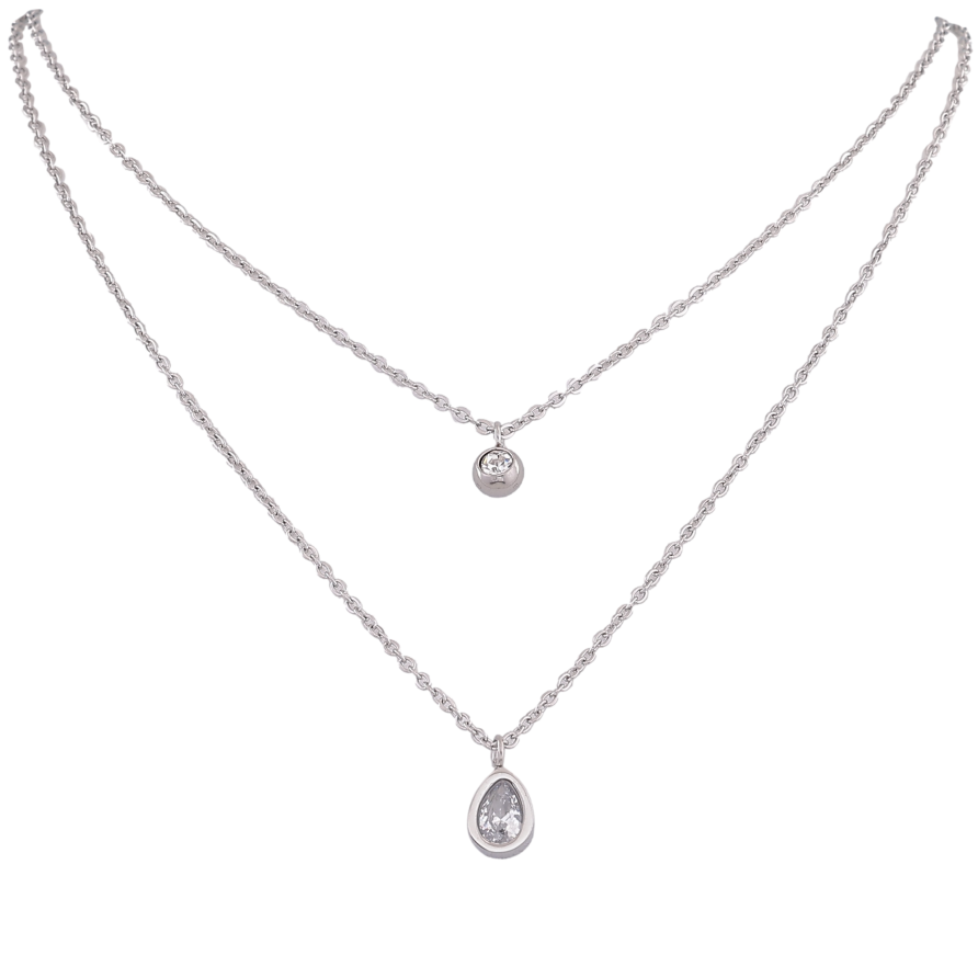 Кольє Xuping ТТМ Stainless Steel колір Родій "Подвійний ланцюжок з кристалами" довжина 40-45см х 1.5мм фото №1