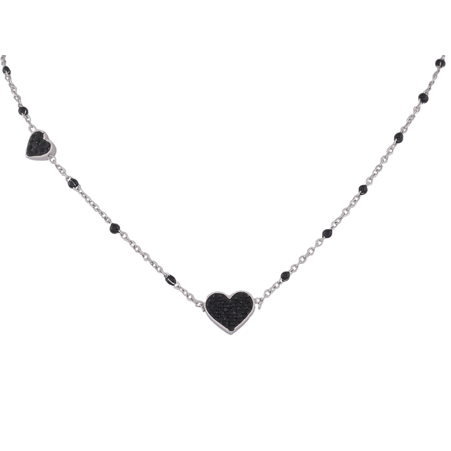 Кольє Xuping ТТМ Stainless Steel колір Родій "Сердечки з чорними кристалами та емаллю" довжина 45-50см х 1.5-8мм фото №1