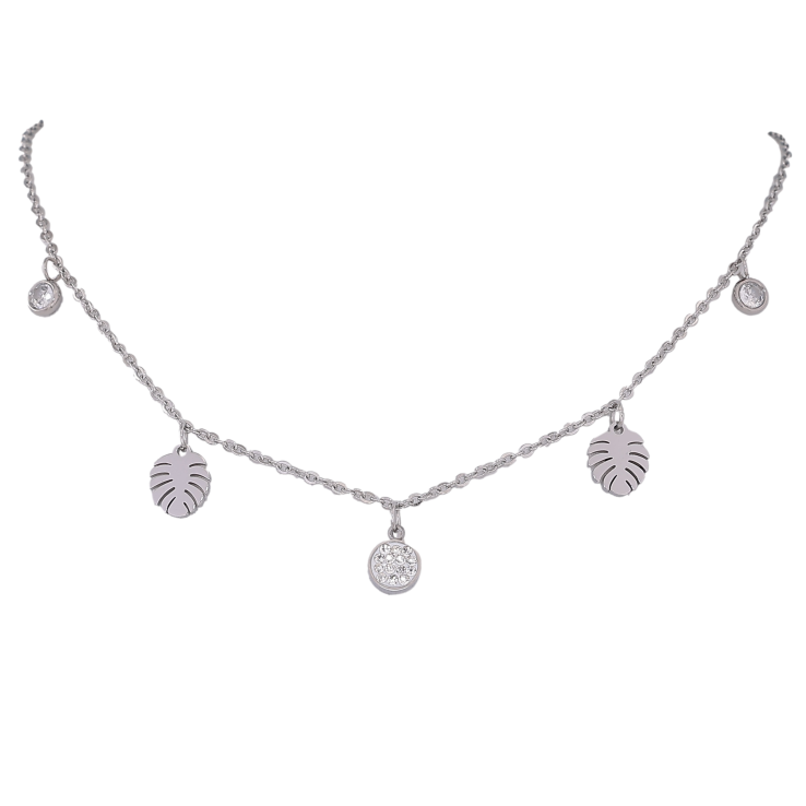 Кольє Xuping ТТМ Stainless Steel колір Родій "Підвіски листочки та кристали" довжина 40-45см х 1.5мм фото №17