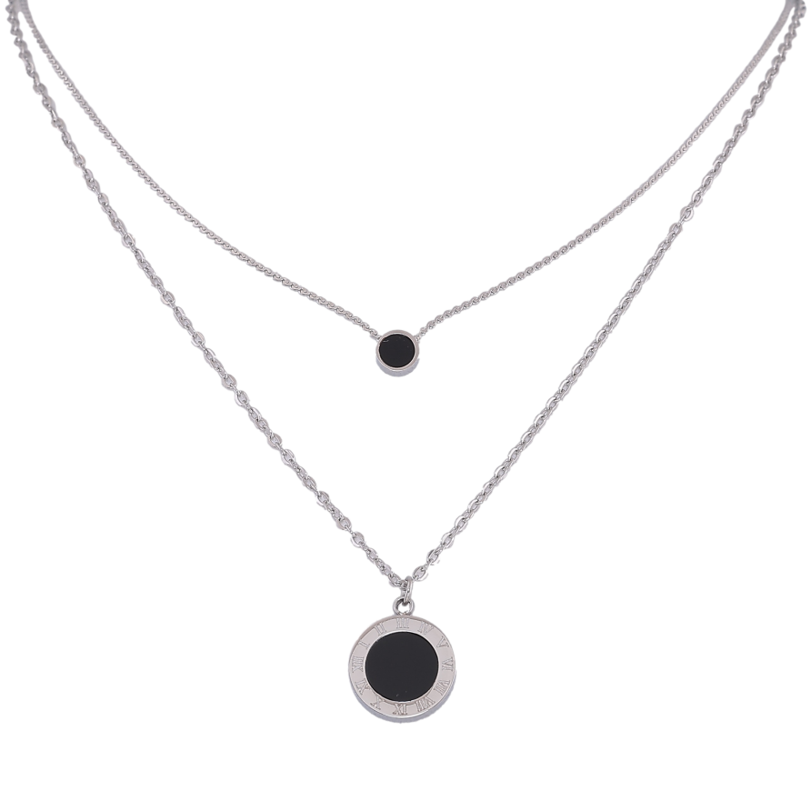 Кольє Xuping ТТМ Stainless Steel колір Родій "Циферблат із чорним кристалом" довжина 41-46см х 1-1.5мм фото №1