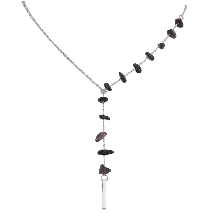 Кольє Xuping ТТМ Stainless Steel колір Родій "Візерунок з чорними намистинами" довжина 45-50см х 1.5мм фото №4
