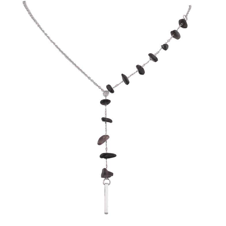 Кольє Xuping ТТМ Stainless Steel колір Родій "Візерунок з чорними намистинами" довжина 45-50см х 1.5мм фото №1