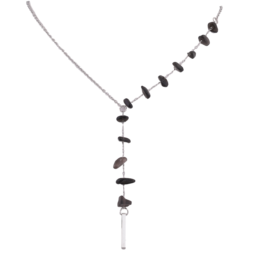 Кольє Xuping ТТМ Stainless Steel колір Родій "Візерунок з чорними намистинами" довжина 45-50см х 1.5мм фото №1