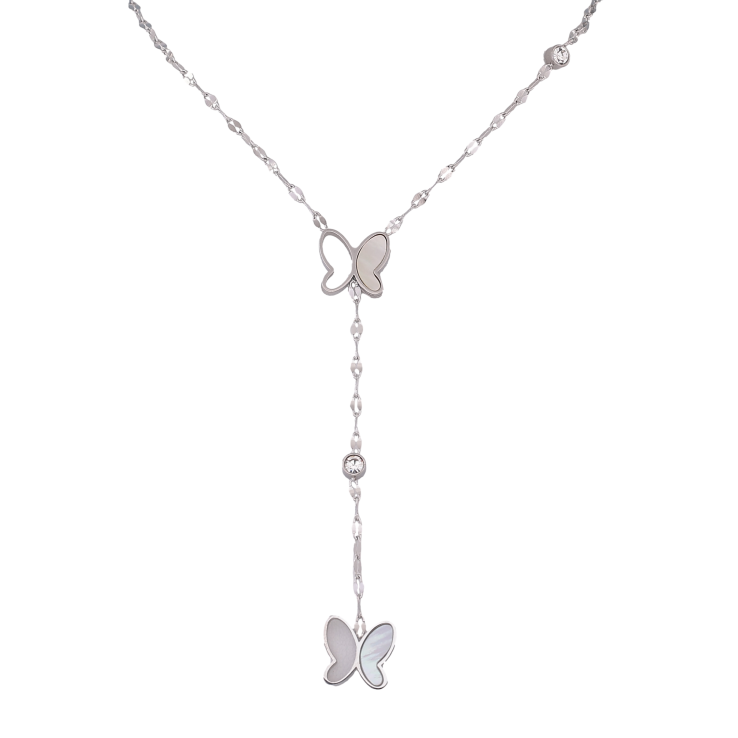 Кольє Xuping ТТМ Stainless Steel колір Родій "Метелики з перламутровими вставками" довжина 36-41см х 2мм фото №16