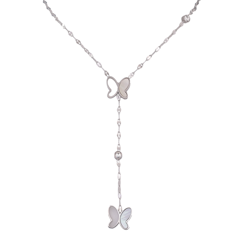 Кольє Xuping ТТМ Stainless Steel колір Родій "Метелики з перламутровими вставками" довжина 36-41см х 2мм фото №1