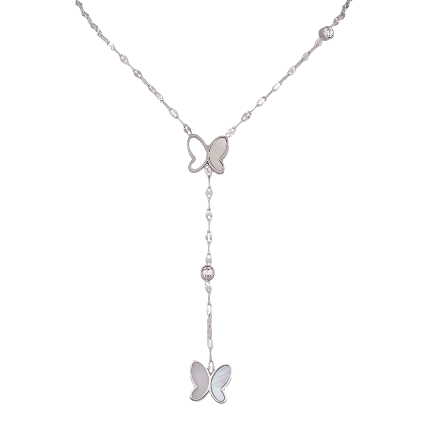 Кольє Xuping ТТМ Stainless Steel колір Родій "Метелики з перламутровими вставками" довжина 36-41см х 2мм фото №1