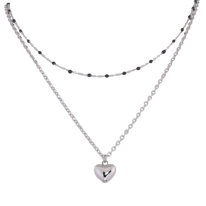 Кольє Xuping ТТМ Stainless Steel колір Родій "Подвійний ланцюжок з серцем" довжина 41-45см х 3мм фото №1