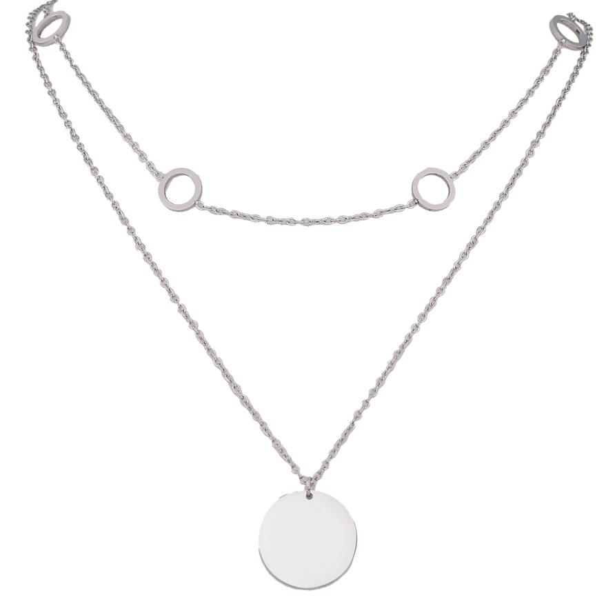 Кольє Xuping ТТМ Stainless Steel колір Родій "Подвійний ланцюжок з круглою підвіскою" довжина 42-47см х 3мм фото №1