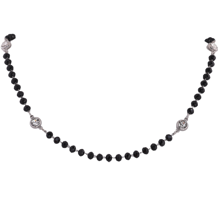 Кольє Xuping ТТМ Stainless Steel колір Родій "Чорні намистини з кристалами" довжина 46-51см х 4-6мм фото №6