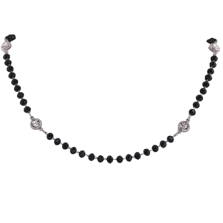 Колье Xuping ТТМ Stainless Steel цвет Родий "Черные бусины с кристаллами" длинна 46-51см х 4-6мм фото №1