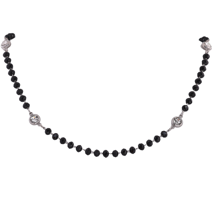Кольє Xuping ТТМ Stainless Steel колір Родій "Чорні намистини з кристалами" довжина 46-51см х 4-6мм фото №1