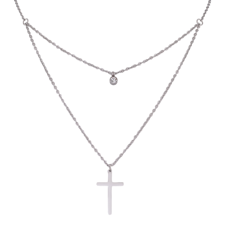 Кольє Xuping ТТМ Stainless Steel колір Родій "Хрестик з кристалом" довжина 41-46см х 1.5мм фото №13