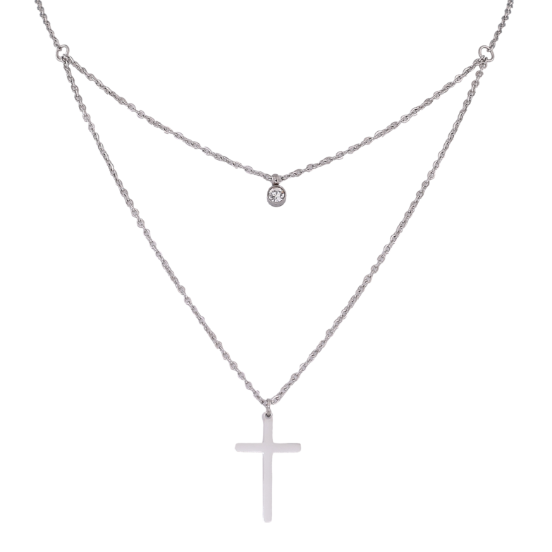 Кольє Xuping ТТМ Stainless Steel колір Родій "Хрестик з кристалом" довжина 41-46см х 1.5мм фото №1