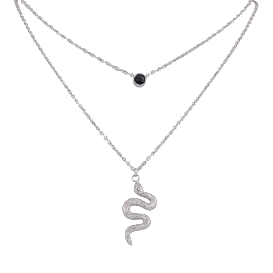 Кольє Xuping ТТМ Stainless Steel колір Родій "Подвійний ланцюжок із змійкою, ø 5мм" довжина 40-45см х 1.5мм фото №1