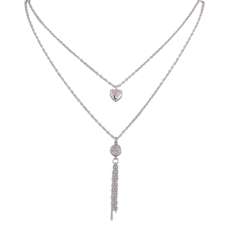 Кольє Xuping ТТМ Stainless Steel колір Родій "Подвійний ланцюжок з підвісками" довжина 40-45см х 1.5мм фото №1