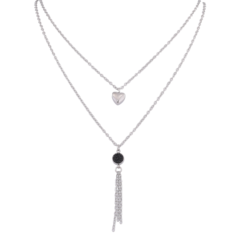 Колье Xuping ТТМ Stainless Steel цвет Родий "Двойная цепочка с подвесками" длина 40-45см х 1.5мм фото №1 Колье Xuping ТТМ Stainless Steel цвет Родий "Двойная цепочка с подвесками" длина 40-45см х 1.5мм фото №1