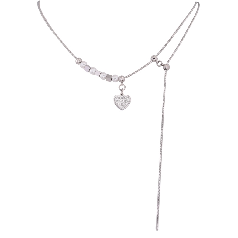 Кольє Xuping ТТМ Stainless Steel колір Родій "Сердечко" довжина 46-51см х 1мм фото №2