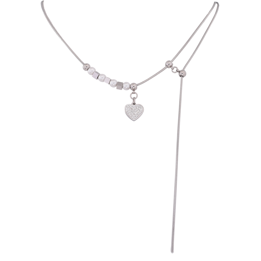 Кольє Xuping ТТМ Stainless Steel колір Родій "Сердечко" довжина 46-51см х 1мм фото №1