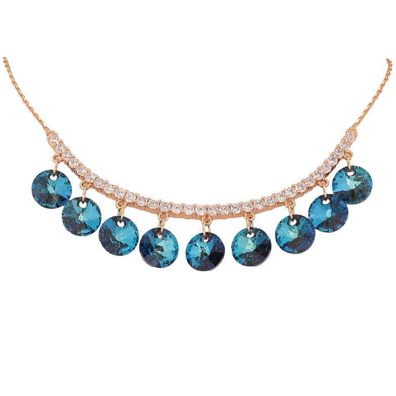 Кольє Xuping колір Позолота 18K з кристалами Swarovski "Доріжка з кристальними підвісками Metallic Blue" довжина 41-46см х 1мм фото №1 Кольє Xuping колір Позолота 18K з кристалами Swarovski "Доріжка з кристальними підвісками Metallic Blue" довжина 41-46см х 1мм фото №1