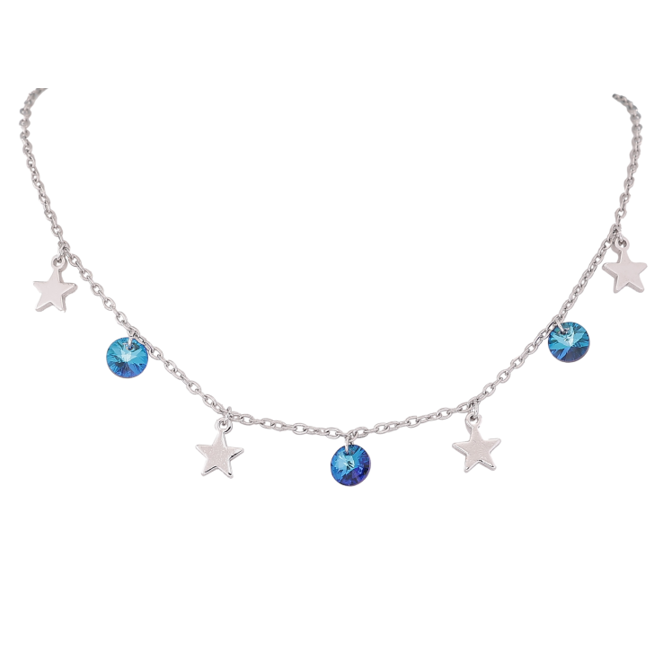 Кольє Xuping колір Родій з кр-ми Swarovski "Підвіски зірочки та кристали Capri Blue" довжина 42-48см х 1.5мм фото №6