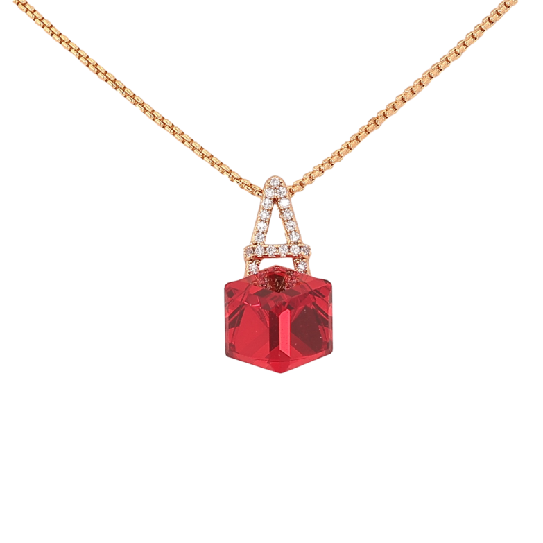 Кулон Xuping колір 18K з кр-ми Swarovski на ланцюжку "Літера А з кристальним кубом Siam" довжина 39-44см х 1мм фото №1