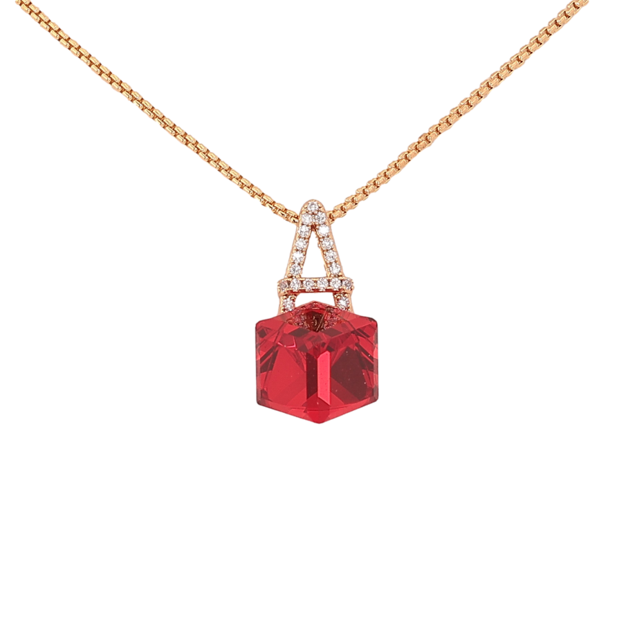 Кулон Xuping цвет 18K с кр-ми Swarovski на цепочке "Буква А с кристальным кубом Siam" длина 39-44см х 1мм фото №1