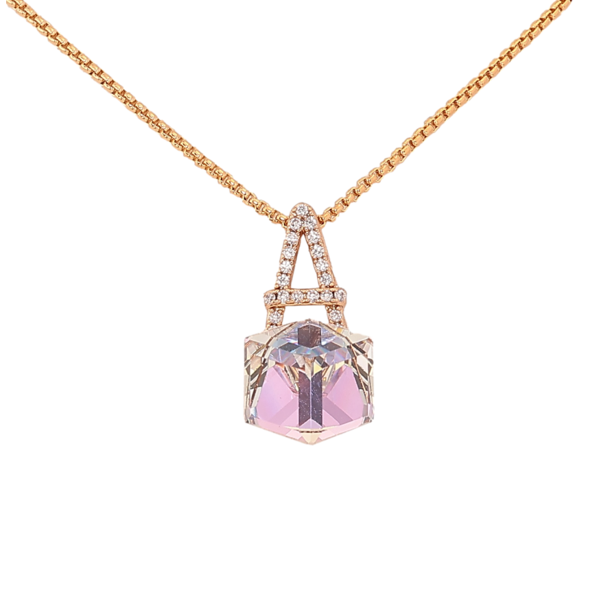 Кулон Xuping цвет 18K с кр-ми Swarovski на цепочке "Буква А с кристальным кубом Smoky Mauve" длина 40-45см х 1мм фото №1