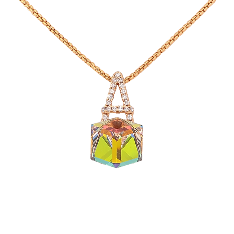 Кулон Xuping колір 18K з кр-ми Swarovski на ланцюжку "Літера А з кристальним кубом Vitrail Medium" довжина 40-45см х 1мм фото №1