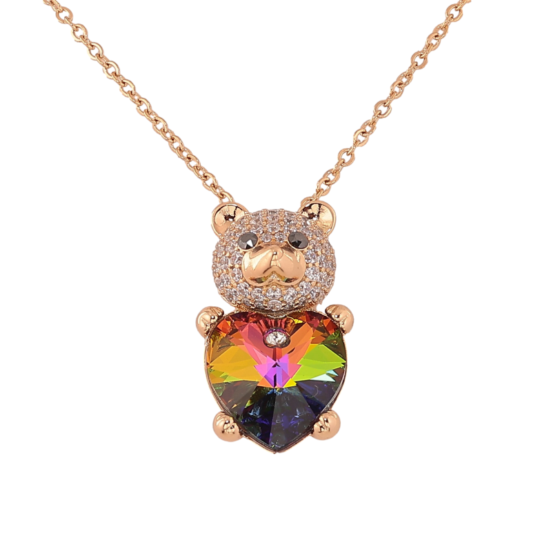 Кулон на ланцюжку Xuping колір 18K з кристалами Swarovski "Ведмедик з кристальним серцем Vitrail Medium" довжина 40-45см х 2мм фото №1