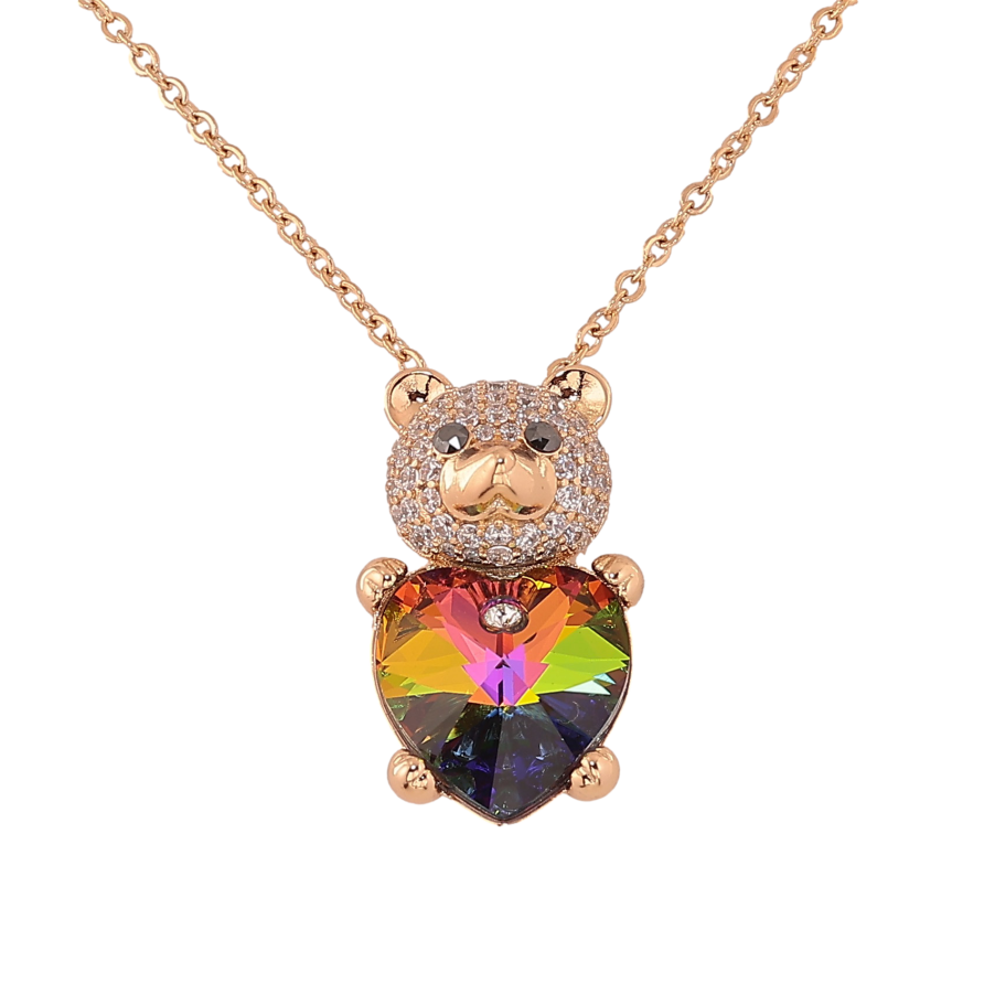 Кулон на ланцюжку Xuping колір 18K з кристалами Swarovski "Ведмедик з кристальним серцем Vitrail Medium" довжина 40-45см х 2мм фото №1