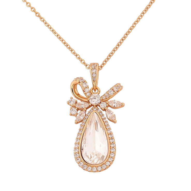 Кулон Xuping цвет 18K с кр-ми Swarovski на цепочке "Бант с кристаллом Clear" дл. 40-45см х 2мм фото №14