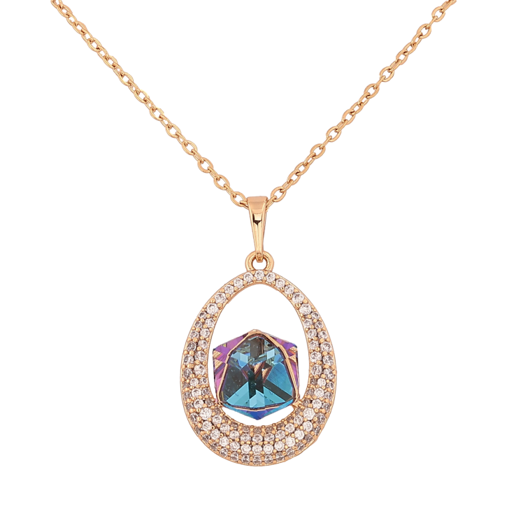 Кулон Xuping цвет 18K с кр-ми Swarovski на цепочке "Куб Majestic Blue с инкрустацией кристаллами" дл. 41-46см х 2мм фото №12