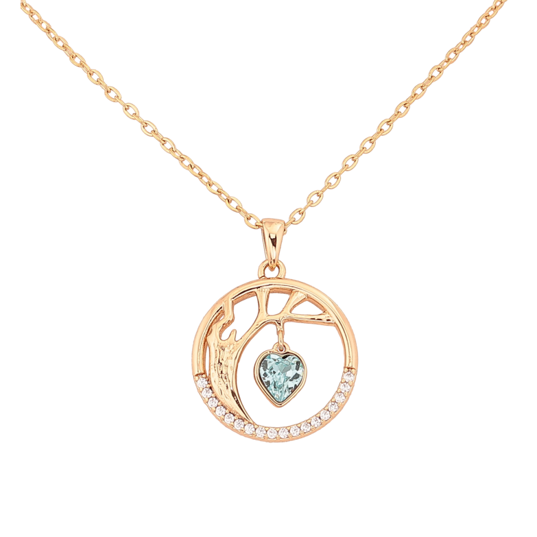 Кулон на цепочке Xuping цвет 18K с кр-ми Swarovski "Дерево с кристальным сердечком Light Turquoisel" длина 41-46см х 1.5мм фото №1