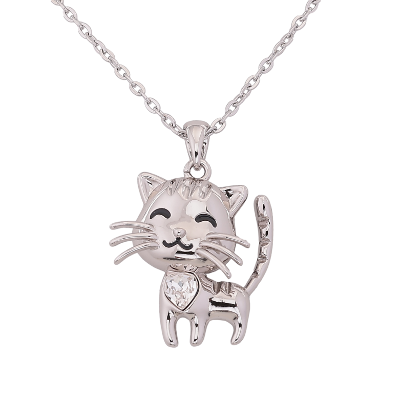 Кулон на ланцюжку Xuping колір Родій з кр-ми Swarovski "Котик з кристалом Clear" довжина 41-46см х 2мм фото №1