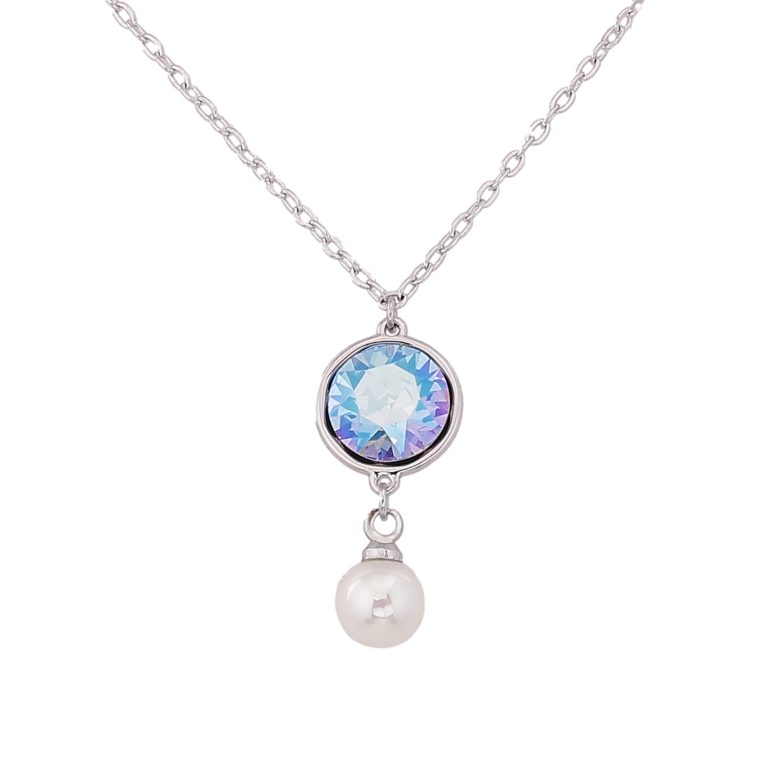 Кулон на ланцюжку Xuping колір Родій з кр-ми Swarovski "Кристал Rose AB з перлиною" довжина 43-48см х 1.5мм фото №3