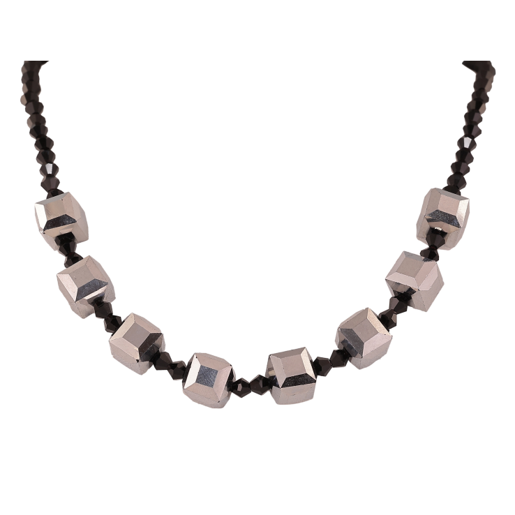 Бусы на резинке "Узор из черных и серебряных бусин"  длина 72см х 4-10мм фото №22