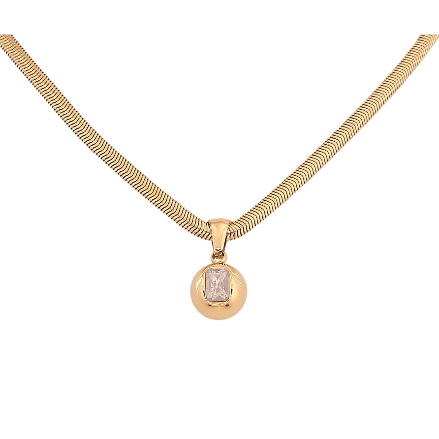 Підвіска на ланцюжку Нержавіюча сталь "Куля з кристалом" довжина 42-47см х 3мм фото №1
