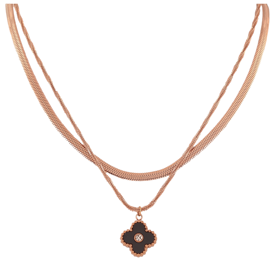 Підвіска на ланцюжку Нержавіюча сталь "Два ланцюжки з підвіскою конюшина" довжина 41-45см х 3мм, 2мм фото №1