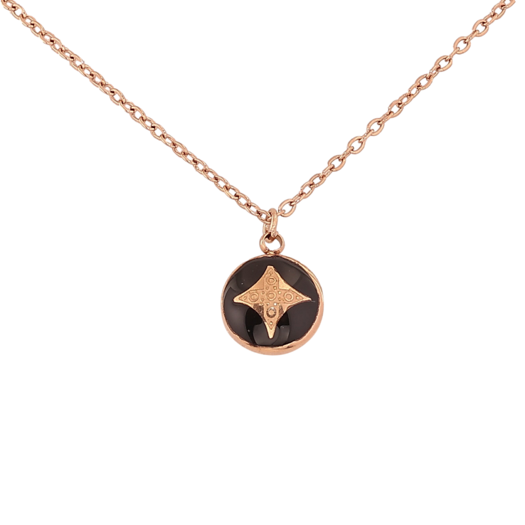 Підвіска на ланцюжку Нержавіюча сталь "Коло з візерунком чорною емаллю" довжина 40.5-45.5см х 1.5мм фото №4