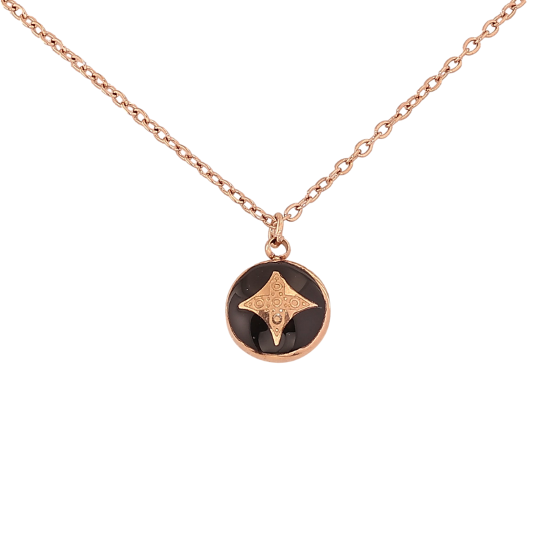 Подвеска на цепочке Нержавеющая сталь "Круг с узором черной эмалью" длина 40.5-45.5см х 1.5мм фото №1