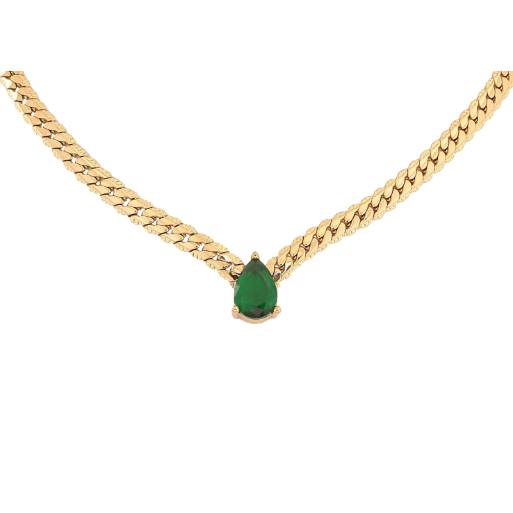 Підвіска на ланцюжку Нержавіюча сталь "Зелена кристальна крапелька" довжина 41-46см х 4мм фото №16